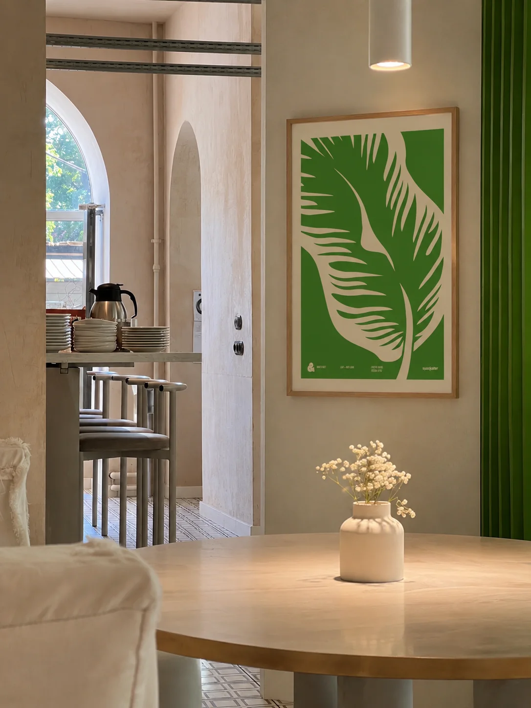 LEAF – NOT LEAVE Fine Art Print in a warm green-accented interior