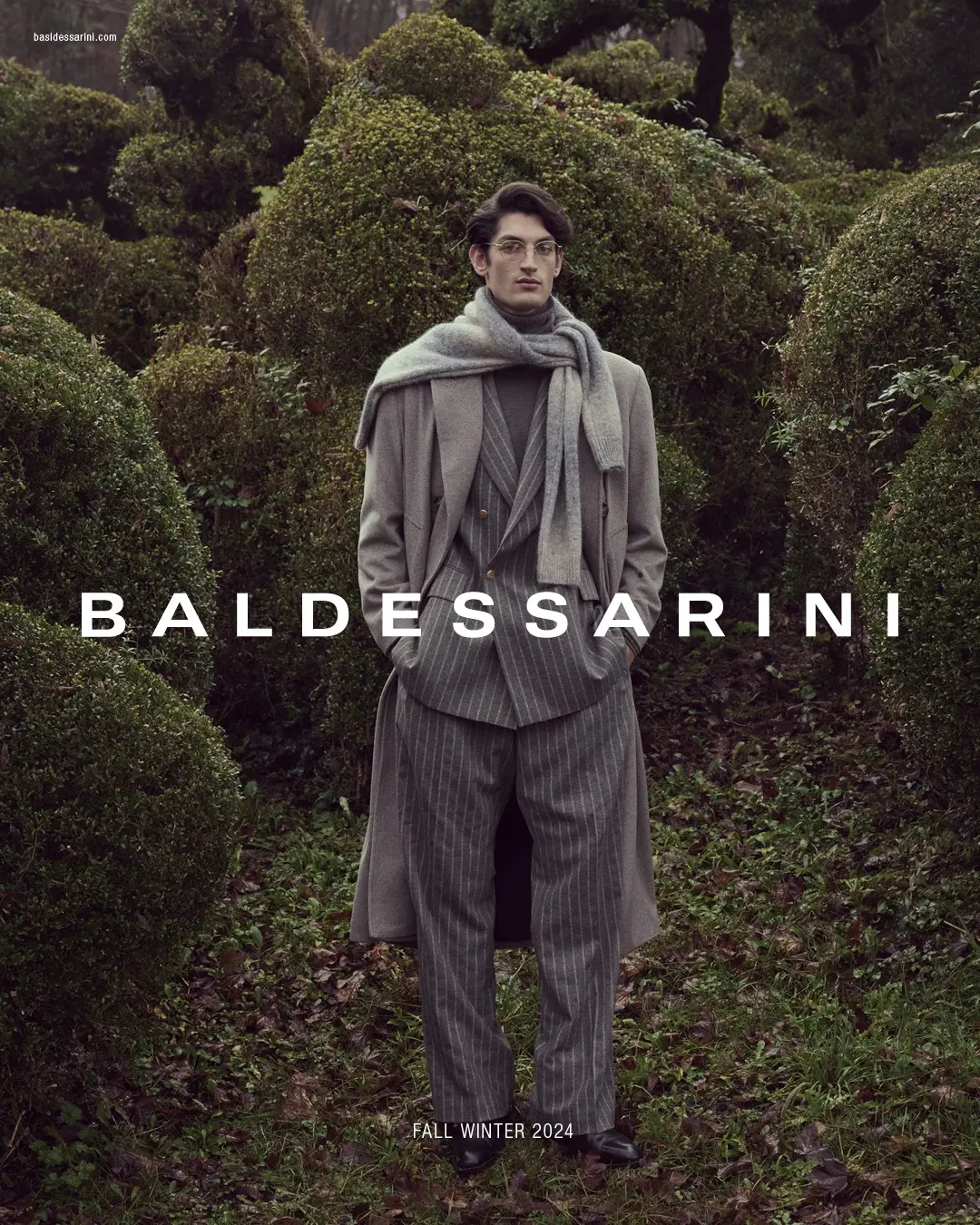 Baldessarini Fall Winter 2024 campaign look in the château garden