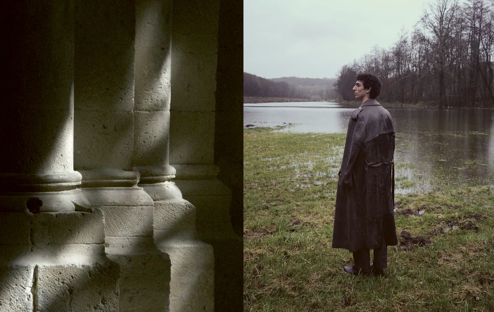 Baldessarini Château Provence columns and waterside fashion lookbook spread